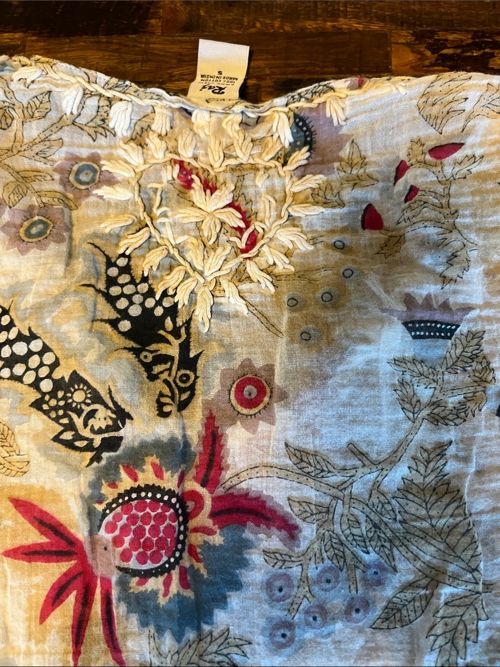 Raj Cotton Paisley Floral Tunic in Cream, Red, Black, Blue - Picture 6 of 6
